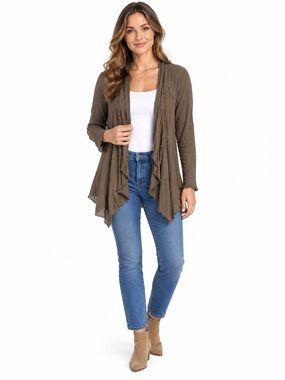 Tiny Cardigan Womens Small Brown Embroidered Draped Open Front Boho Tunic